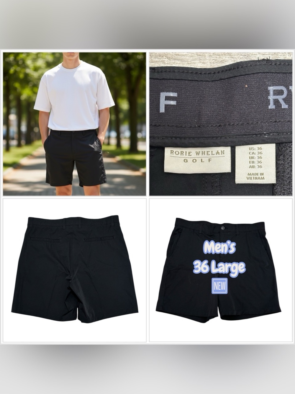 Mens RW Golf 36 Medium Shorts Chino Khakis Stretch Grip Waistband Black NWOT